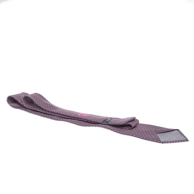 Pre Owned Hermes Pink & Grey H Patterned Silk Tie