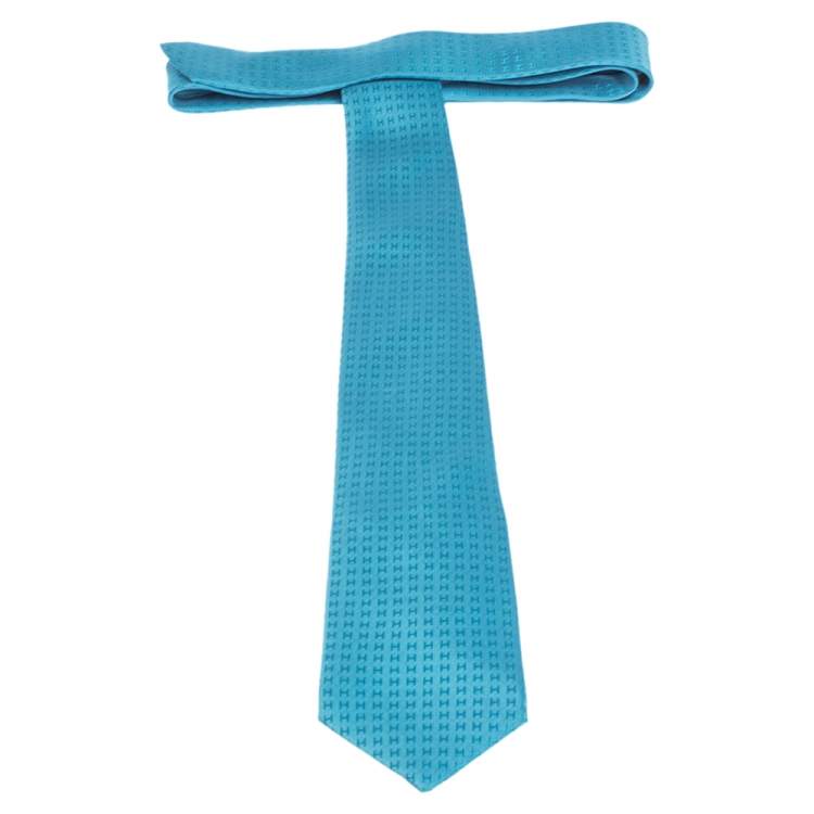 مملوكة مسبقًا Hermes Vibrant Blue Faconnee H Silk Jacquard Tie 