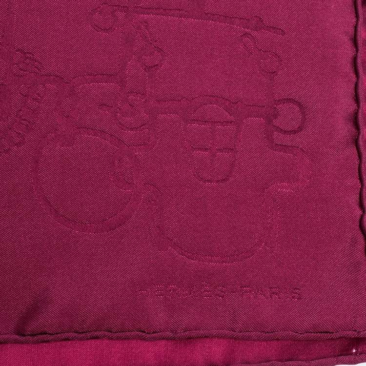 Pre Owned Hermes Magenta Horsebit Pattern Silk Jacquard Pocket Square