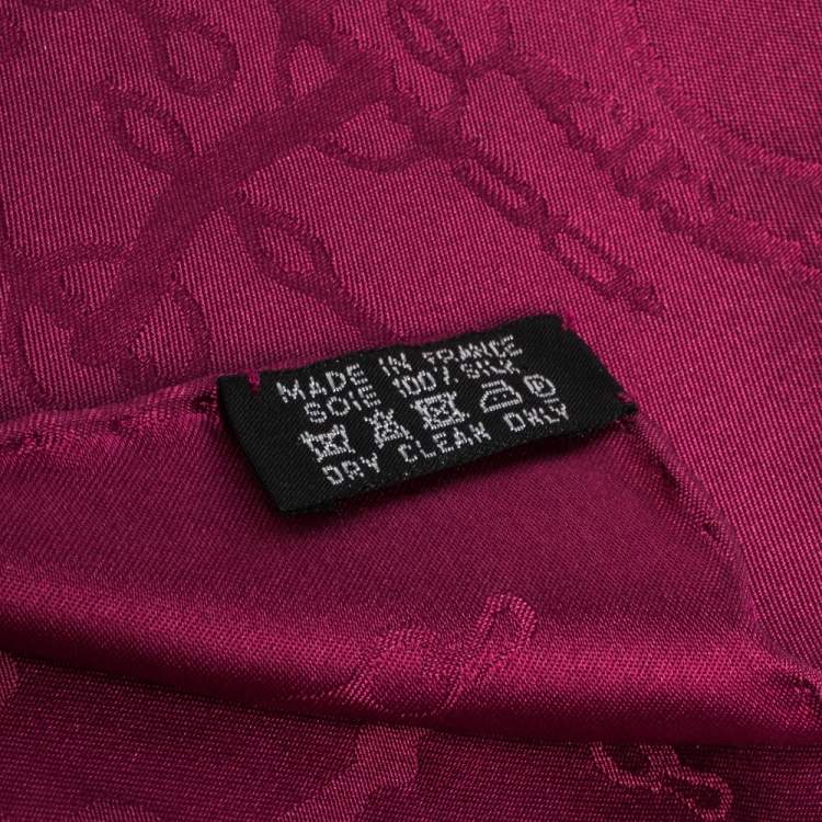 Pre Owned Hermes Magenta Horsebit Pattern Silk Jacquard Pocket Square