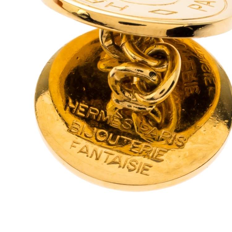 Pre Owned Hermes Selle Bijouterie Fantaisie Gold Plated Round Cufflinks