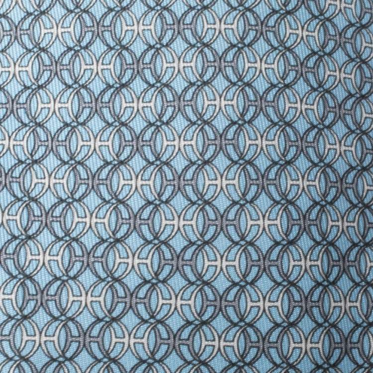 Pre Owned Hermes Pale Blue Geometric Print Classic Silk Tie