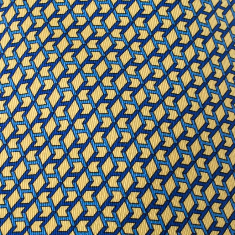 Hermes Yellow & Blue Geometric Print Traditional Silk Tie Hermes | TLC