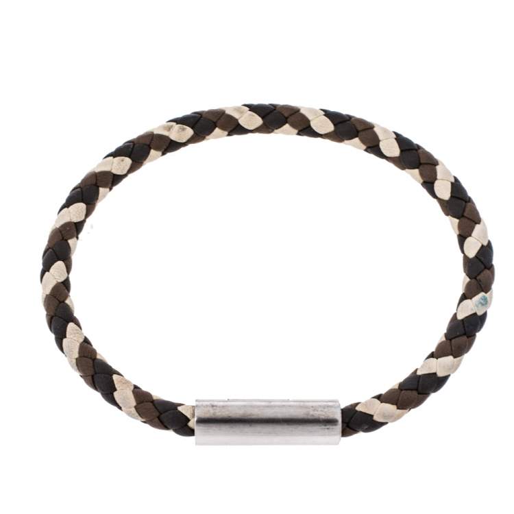 Pre Owned Hermès Multicolor Braided Leather Palladium Plated Goliath Bracelet