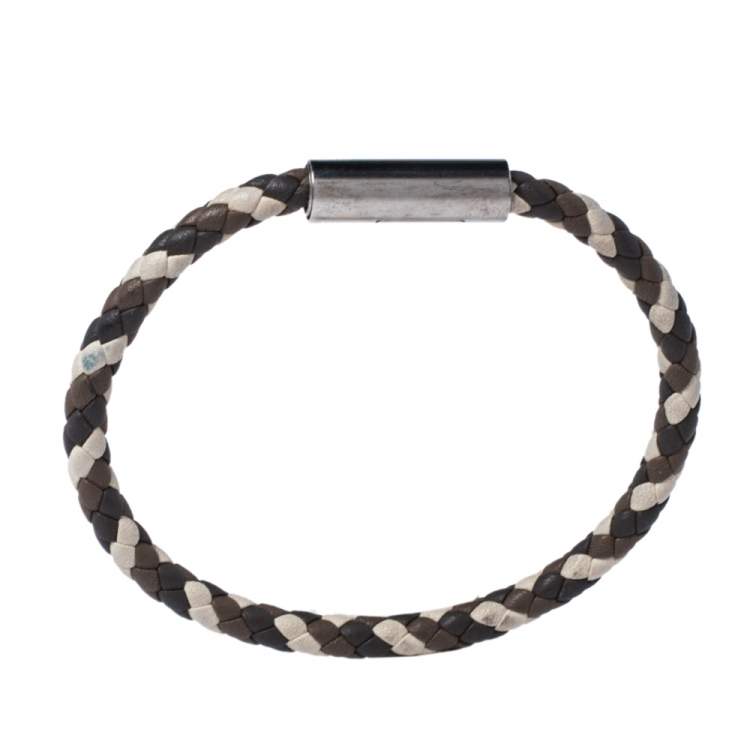 Pre Owned Hermès Multicolor Braided Leather Palladium Plated Goliath Bracelet