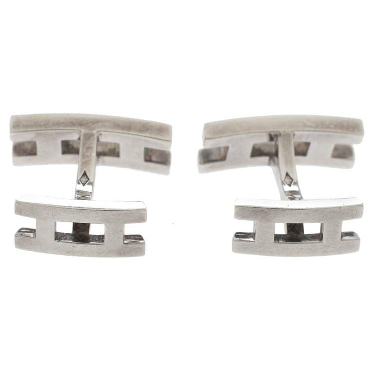Pre Owned Hermès Sterling Silver Parallele Cufflinks
