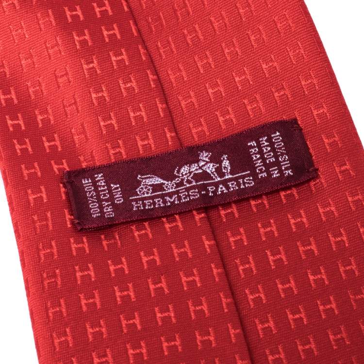 Pre Owned Hermès Red Faconnee H Silk Jacquard Tie