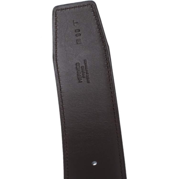 Pre Owned Hermes Black/Cacao Box Calf Leather Constance Reversible Belt 90CM