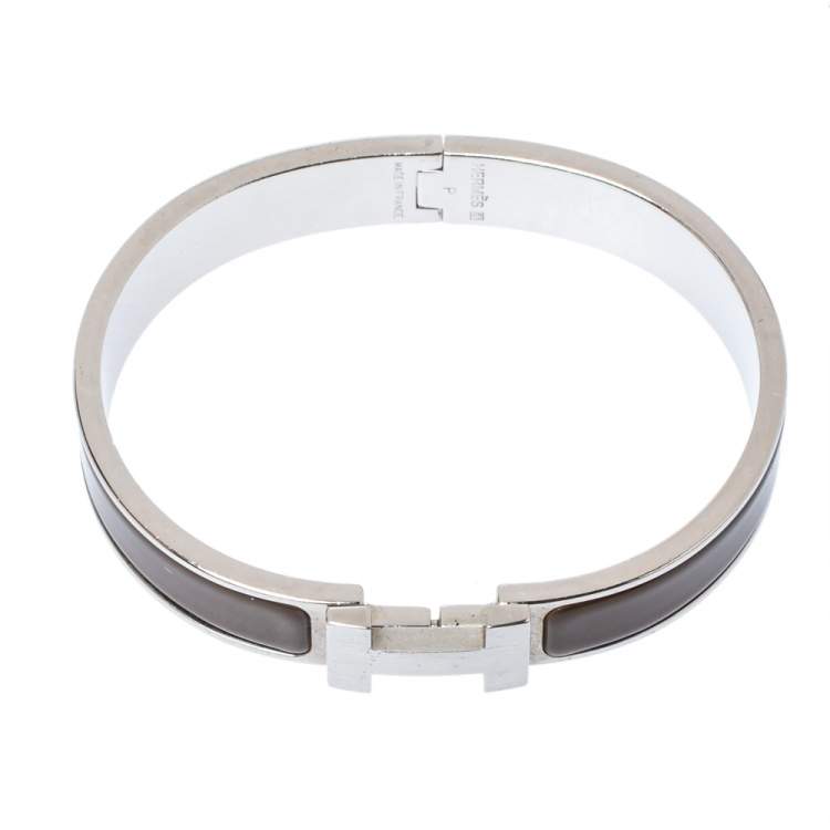 Pre Owned Hermes Clic HH Enamel Palladium Plated Narrow Bracelet 