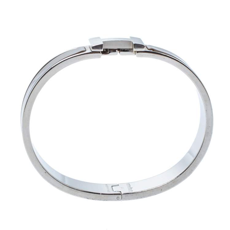 Pre Owned Hermes Clic HH Enamel Palladium Plated Narrow Bracelet 