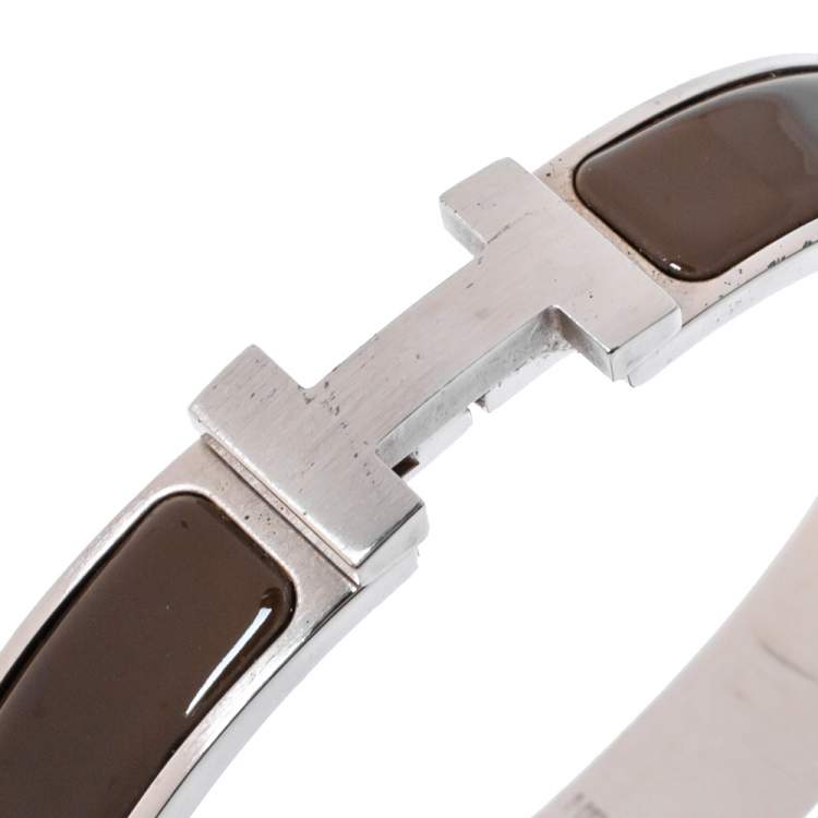 Pre Owned Hermes Clic HH Enamel Palladium Plated Narrow Bracelet 
