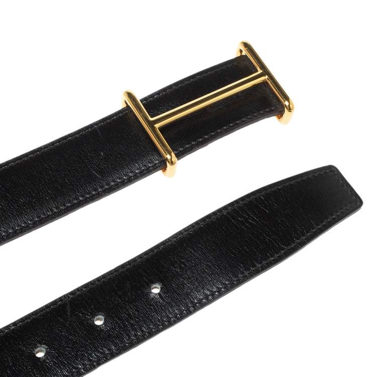 Pre Owned Hermes Black/Brown Box and Togo Leather Idem Reversible Belt 90CM