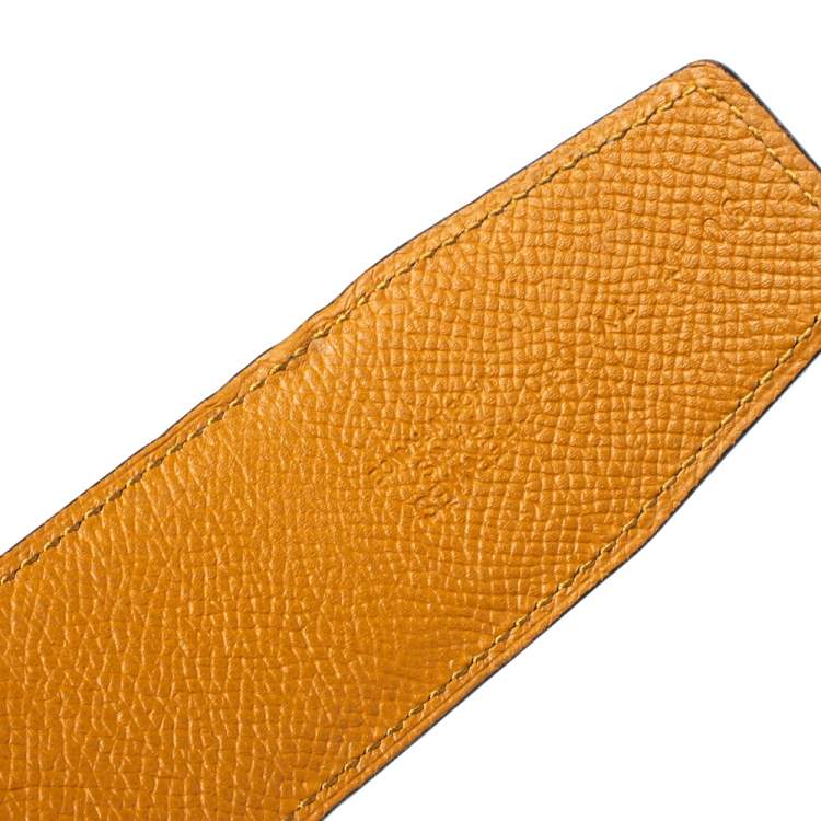 Pre Owned Hermes Tan/Brown Box and Togo Leather Idem Reversible Belt 90CM