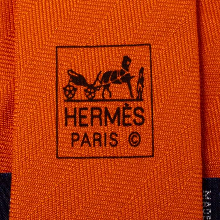 مملوكة مسبقًا Hermès Orange Unie Chevron Narrow Silk Tie