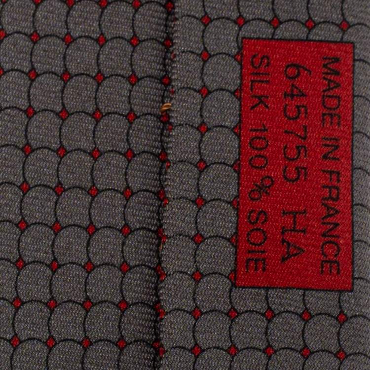 Pre Owned Hermes Grey Navigator Print Silk Tie