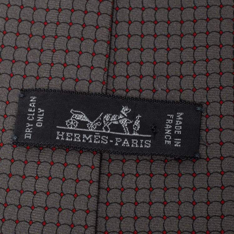Pre Owned Hermes Grey Navigator Print Silk Tie