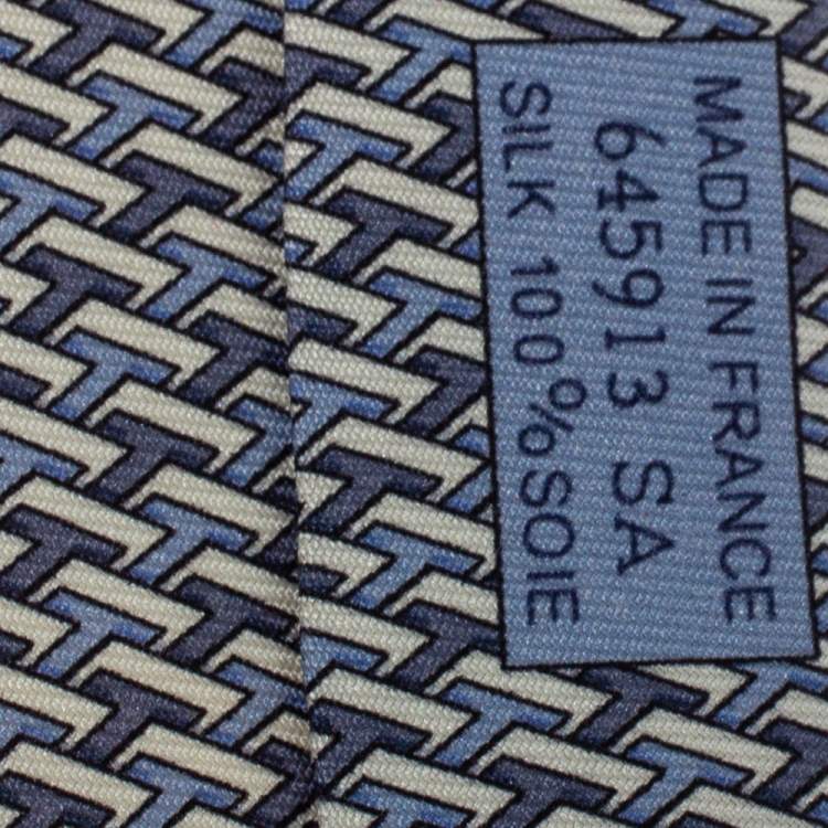 Pre Owned Hermes Blue Instantane Print Silk Tie