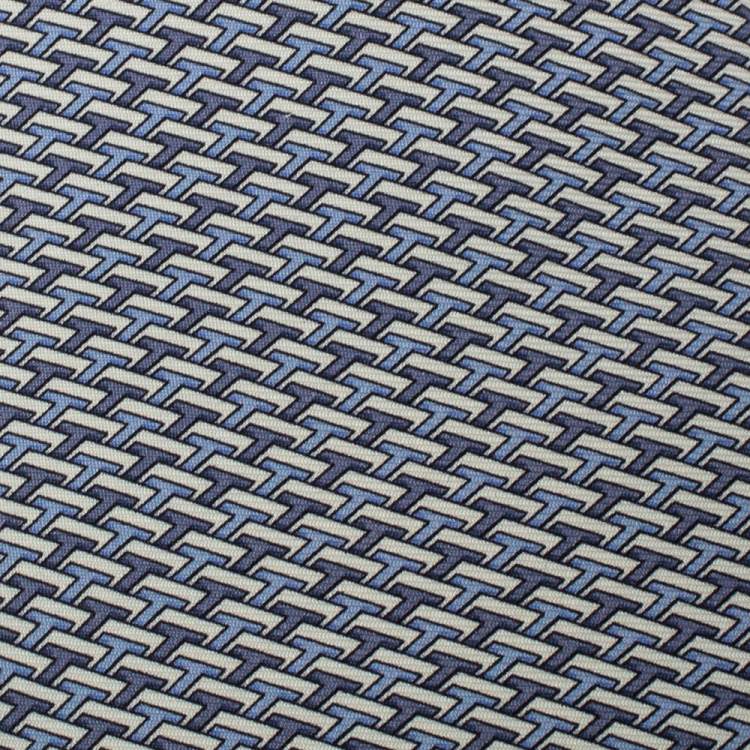 Pre Owned Hermes Blue Instantane Print Silk Tie