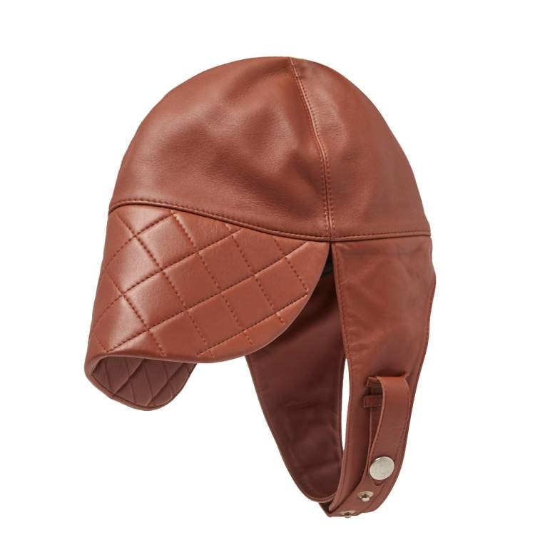 Pre Owned Hermes Brown Leather Aviator Cap (Size 56)