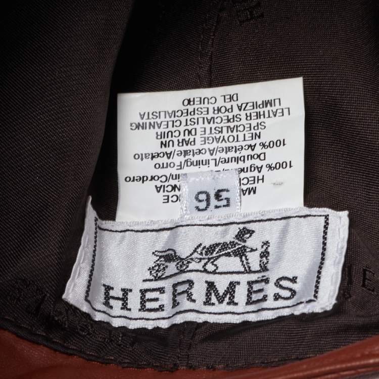 Pre Owned Hermes Brown Leather Aviator Cap (Size 56)