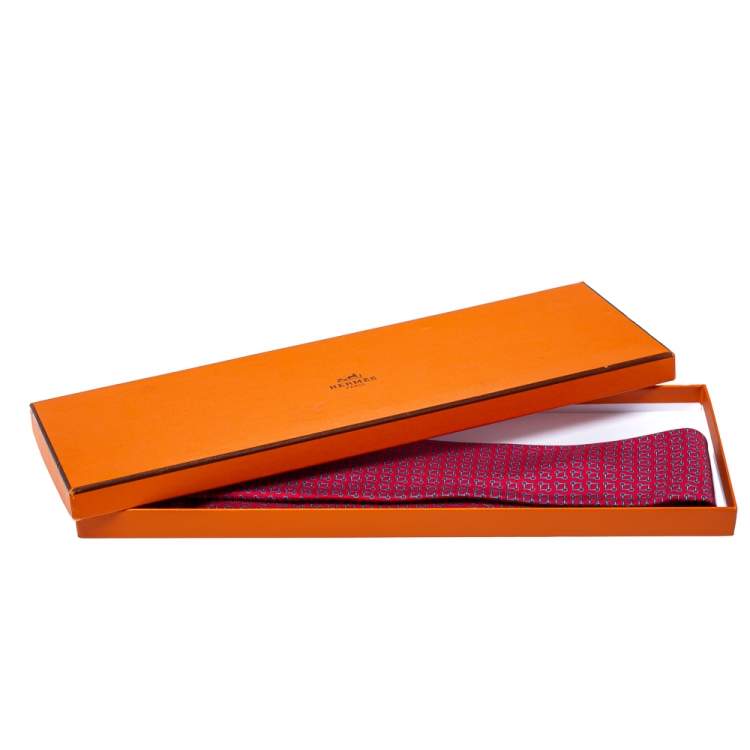 Pre Owned Hermes Pink Printed Silk Classic Tie