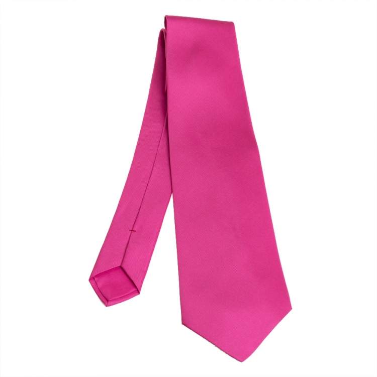 مملوكة مسبقًا Hermès Fuschia/Etain Silk Twill Tie