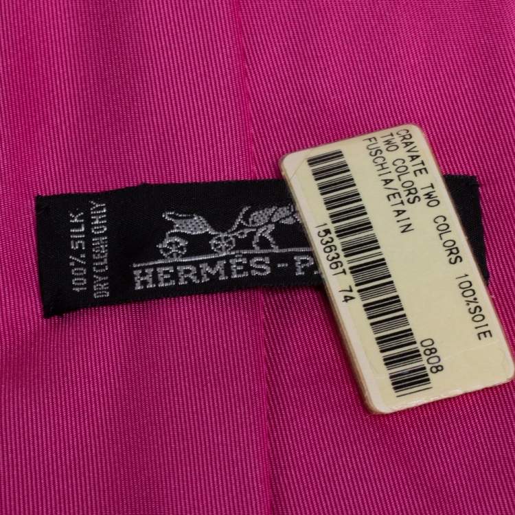 مملوكة مسبقًا Hermès Fuschia/Etain Silk Twill Tie