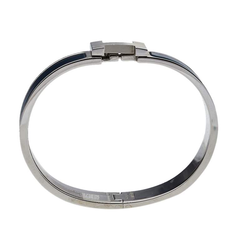 Pre Owned Hermès Clic H Bleu Nuit Enamel Brushed Palladium Plated Bracelet 