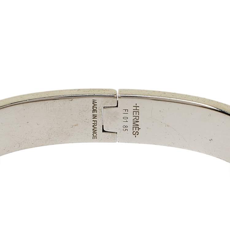 Pre Owned Hermès Clic HH Black Enamel Brushed Palladium Plated Bracelet 