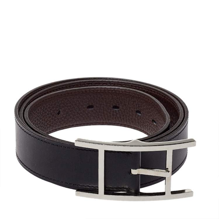 Quentin Hermes 32 mm men's belt in Black/Ebony, Box calfskin/Taurillon  cristobal leather, palladium plated buckle, width: 1…
