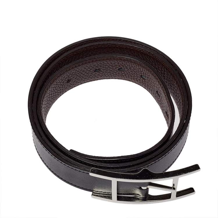 Pre Owned Hermes Noir/Chocolat Box and Togo Leather Quentin Reversible Belt 95 CM