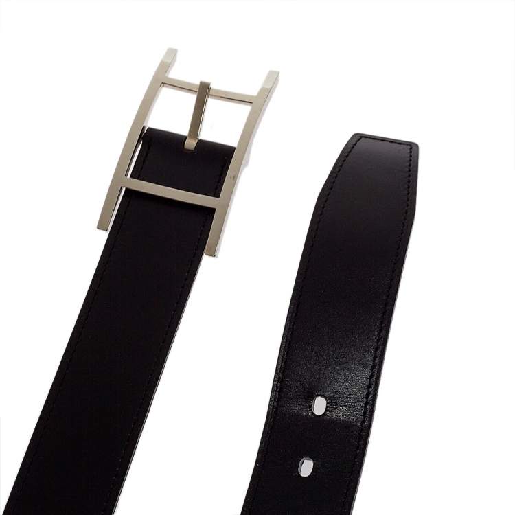 Pre Owned Hermes Noir/Chocolat Box and Togo Leather Quentin Reversible Belt 95 CM