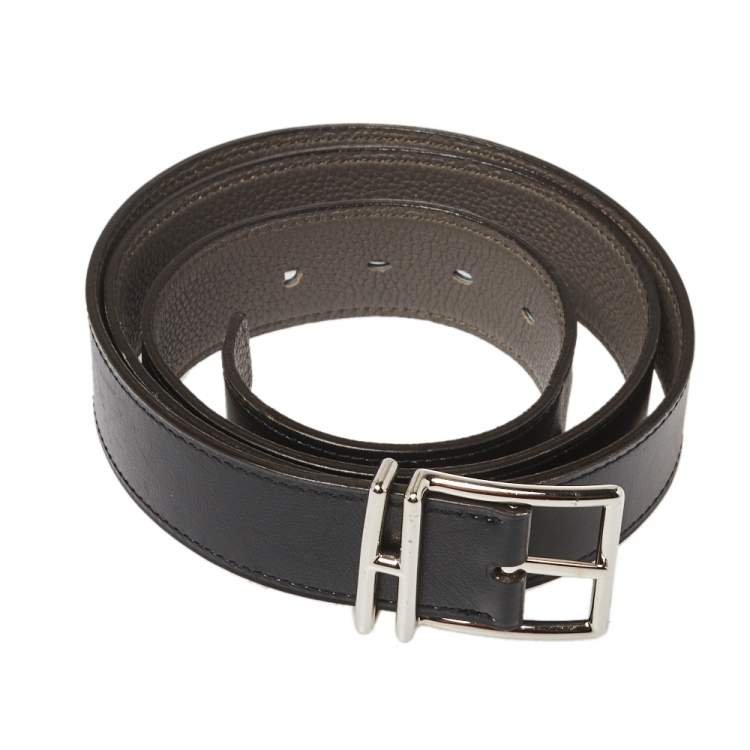 Pre Owned Hermes Black/Etain Box and Togo Leather Nathan Belt 95CM