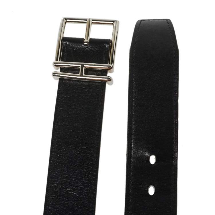 Pre Owned Hermes Black/Etain Box and Togo Leather Nathan Belt 95CM