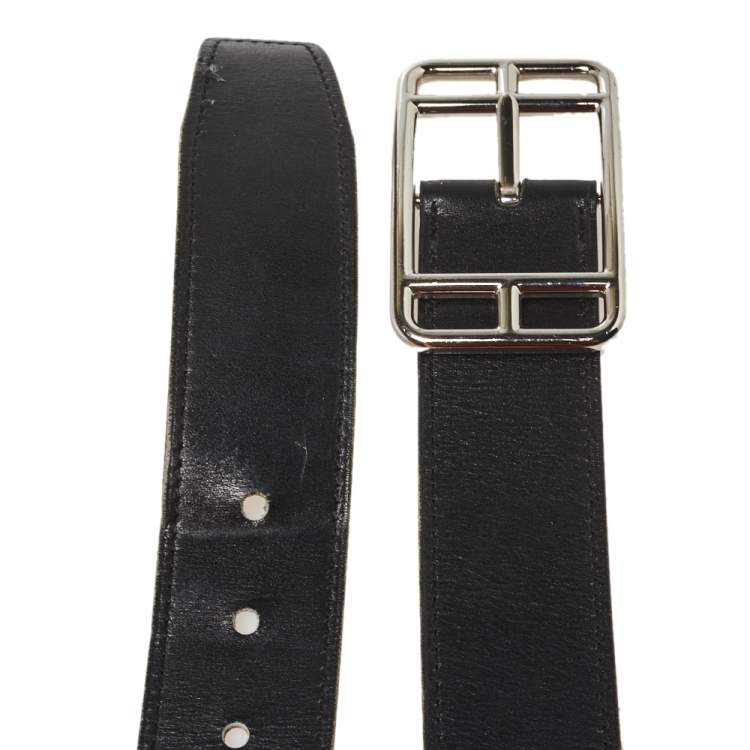 Pre Owned Hermes Noir/Gold Box and Togo Leather Cape Cod Reversible Belt 95 CM