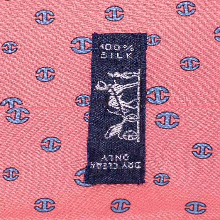 Pre Owned Hermes Pink Curved H Print Silk Classic Tie