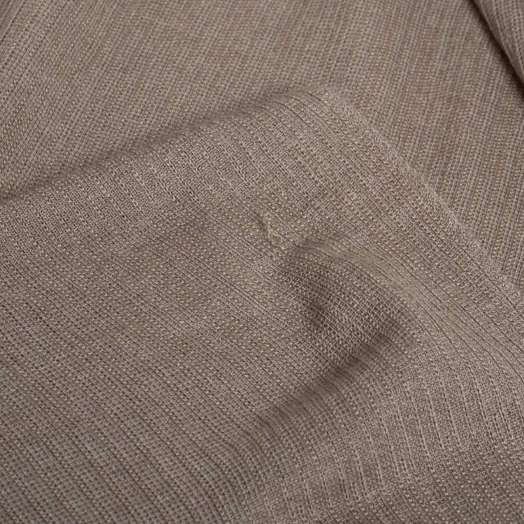 Pre Owned Hermes Grey Cashmere Silk Ribbed Knit Wrap