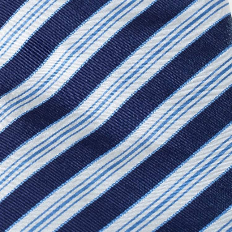 Pre Owned Hermes Navy Blue Striped Silk Tie