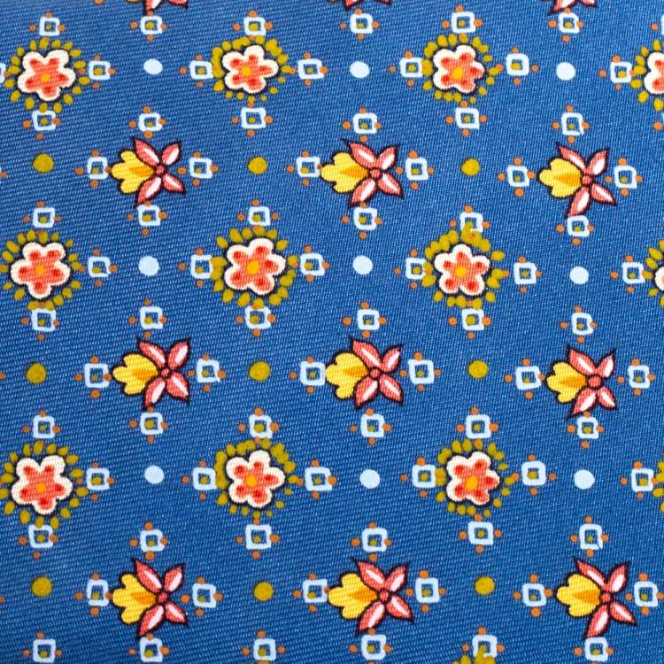 Pre Owned Hermes Blue Printed Silk Traditional Tie