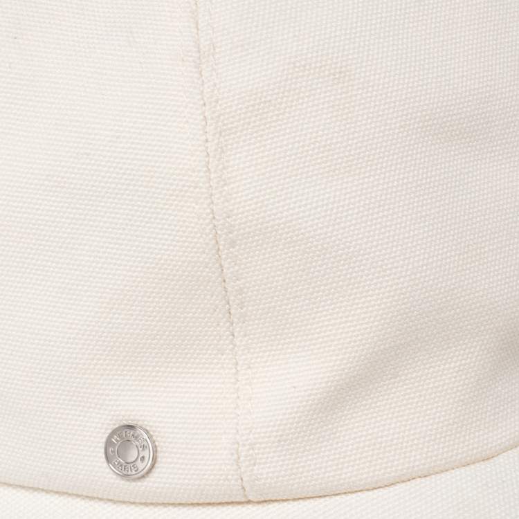 Pre Owned Hermes Cream Logo Detail Cotton Serena Cap Size 57