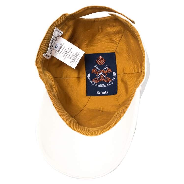 Pre Owned Hermes Cream Logo Detail Cotton Serena Cap Size 57