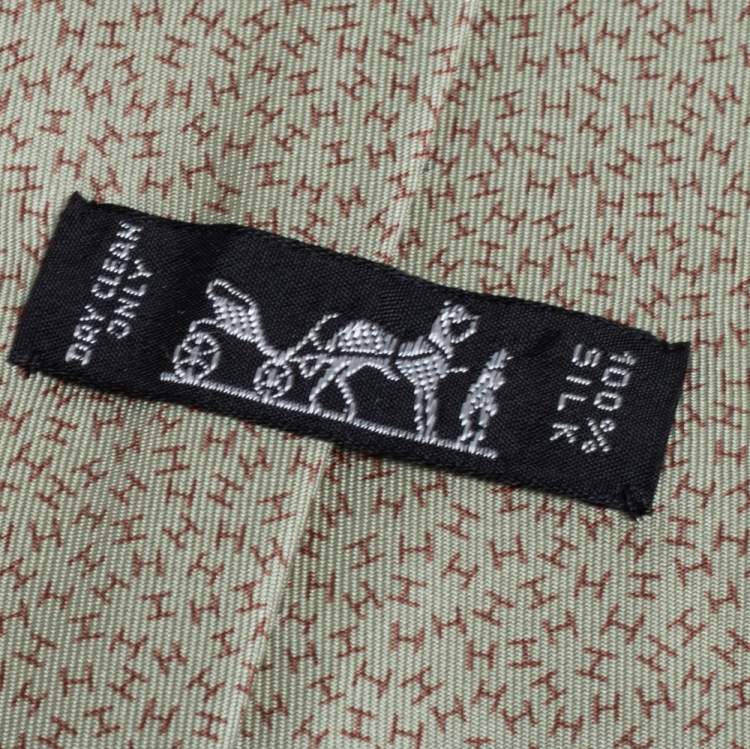 Pre Owned Hermes Pale Green H Print Silk Tie