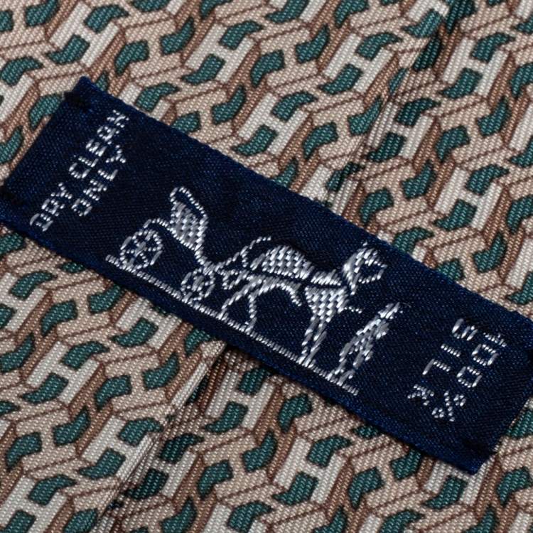 Pre Owned Hermes Beige & Pale Green H Pattern Silk Tie