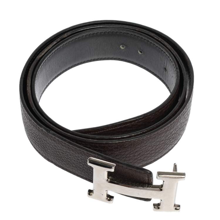 Pre Owned Hermès  Noir/Cacao Box and Taurillon Clemencer H Buckle Reversible Belt 90 CM