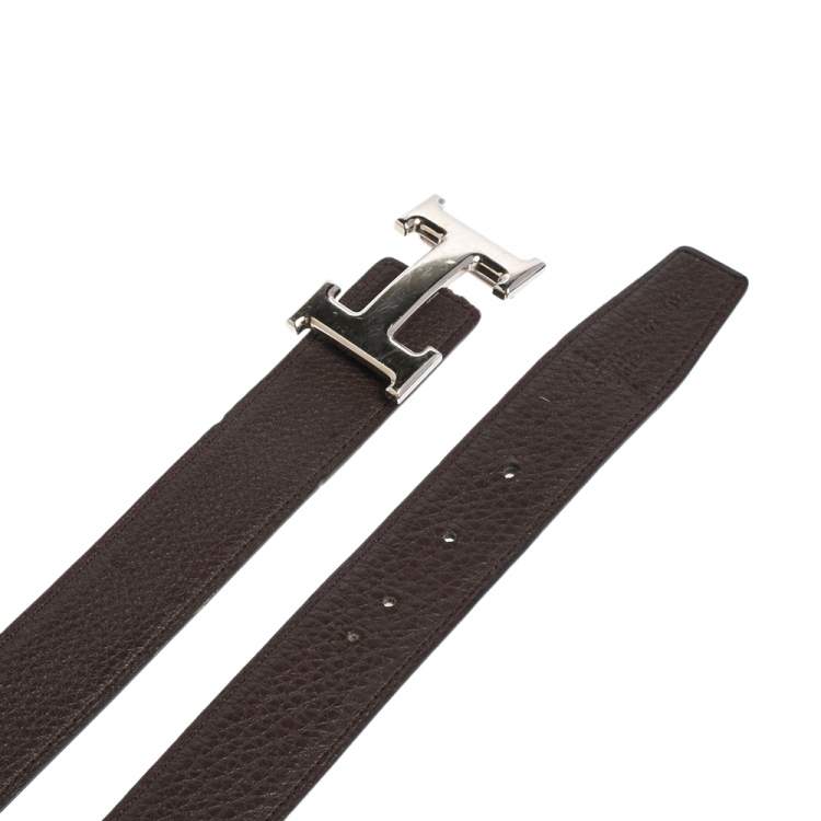 Pre Owned Hermès  Noir/Cacao Box and Taurillon Clemencer H Buckle Reversible Belt 90 CM