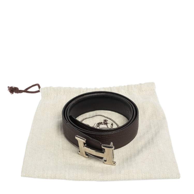 Pre Owned Hermès  Noir/Cacao Box and Taurillon Clemencer H Buckle Reversible Belt 90 CM