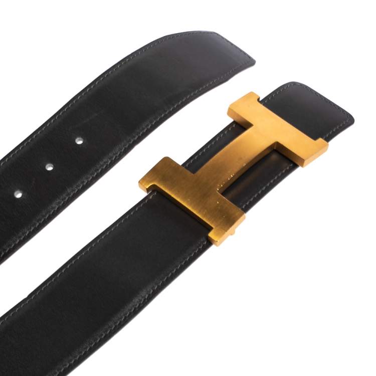 Pre Owned Hermès Graphite/Noir Chamonix Leather Constance Reversible Belt 105 CM