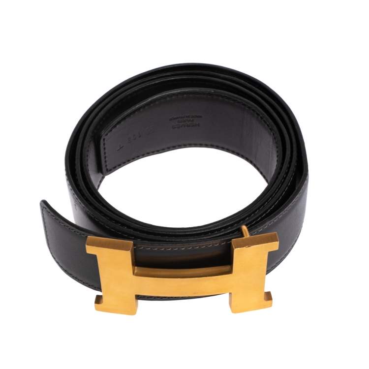 Pre Owned Hermès Graphite/Noir Chamonix Leather Constance Reversible Belt 105 CM