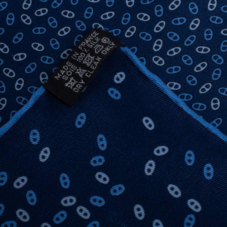 Pre Owned Hermès Blue Chaîne d'Ancre Silk Pocket Square