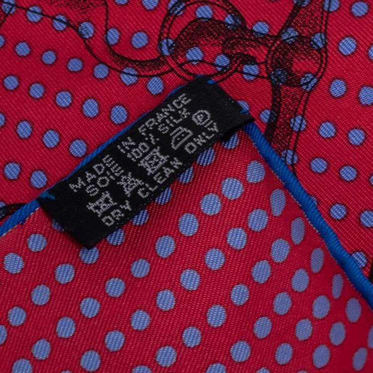 Pre Owned Hermès Red and Blue Mors De Selle Silk Pocket Square